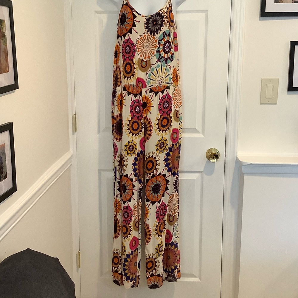 LUCKY & COCO Multicolor Rayon Funky Summer Bohemian Resortwear 70’s Jumpsuit XL
